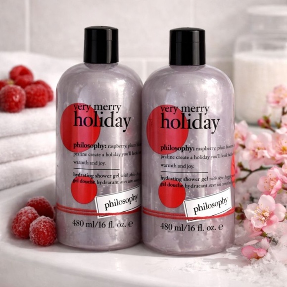 2pc Philosophy Very Merry Holiday Shower Gel Sealed 16oz – 480ml Raspberry - Picture 1 of 3